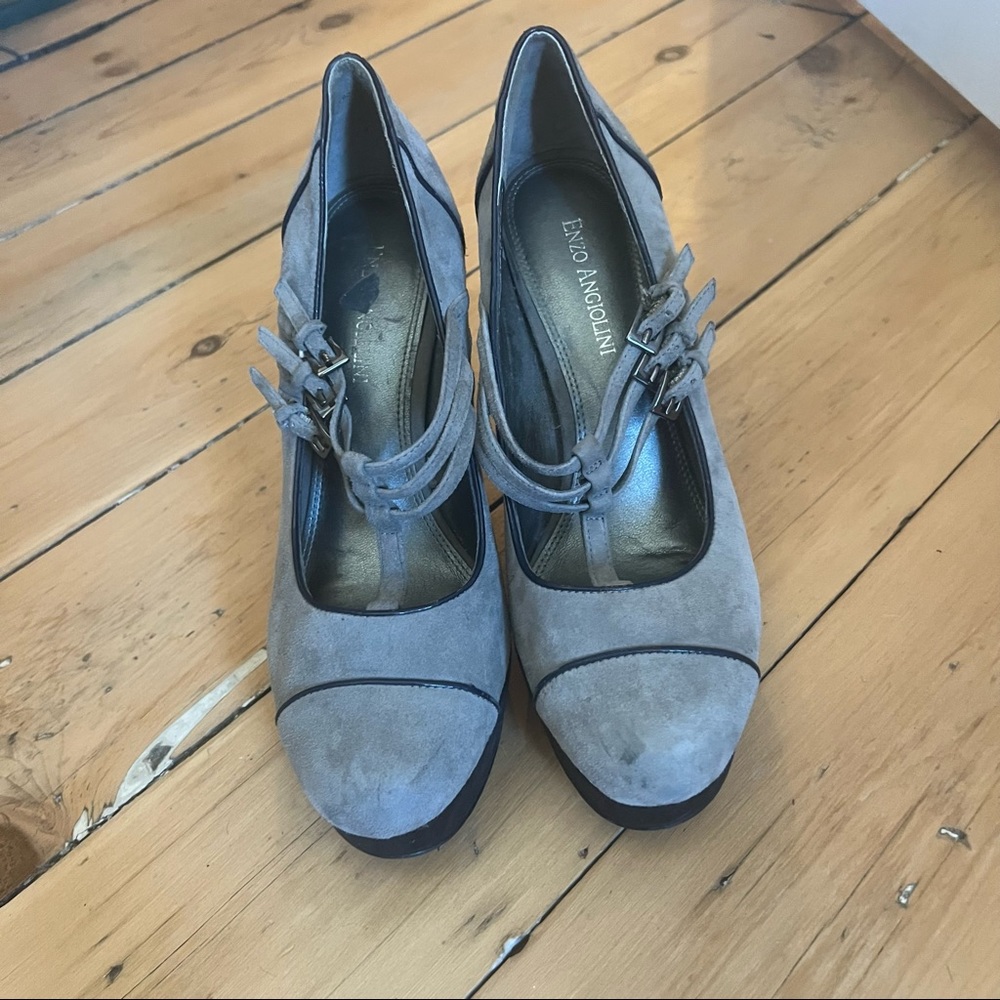Grey suede vintage inspired heels